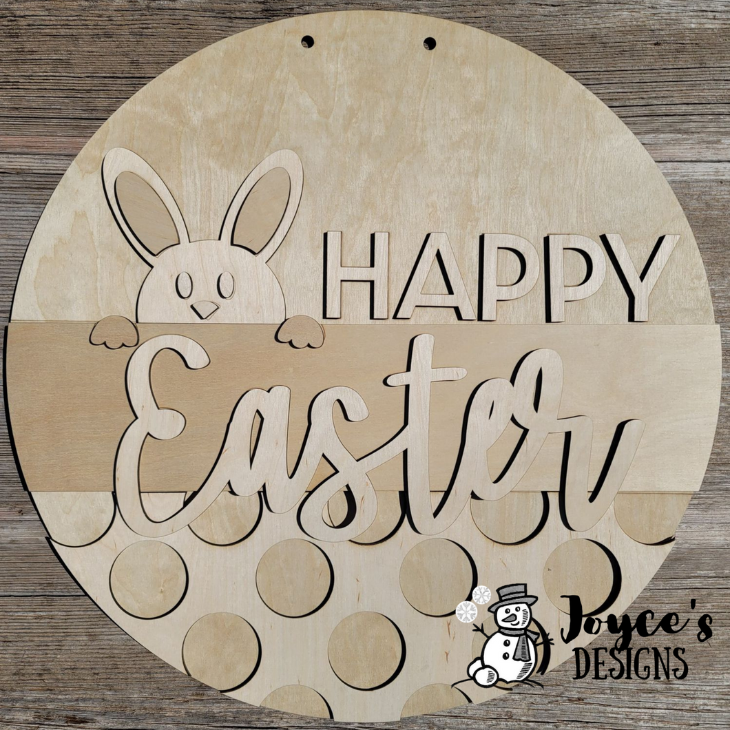 Happy Easter Bunny polka dot Doorhanger, Easter  Hanger, DIY Easter, Bunny Easter, Easter Bunny, Hipity Hopity, Carrot, DIY painting kits, Kids Easter Crafts