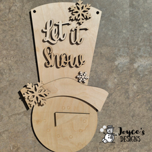 Load image into Gallery viewer, Let it snow, Snowman doorhanger, Frosty Friends,  Snowman doorhanger, Wood Doorhanger Kit, DIY door hanger, Front Porch Christmas Decor
