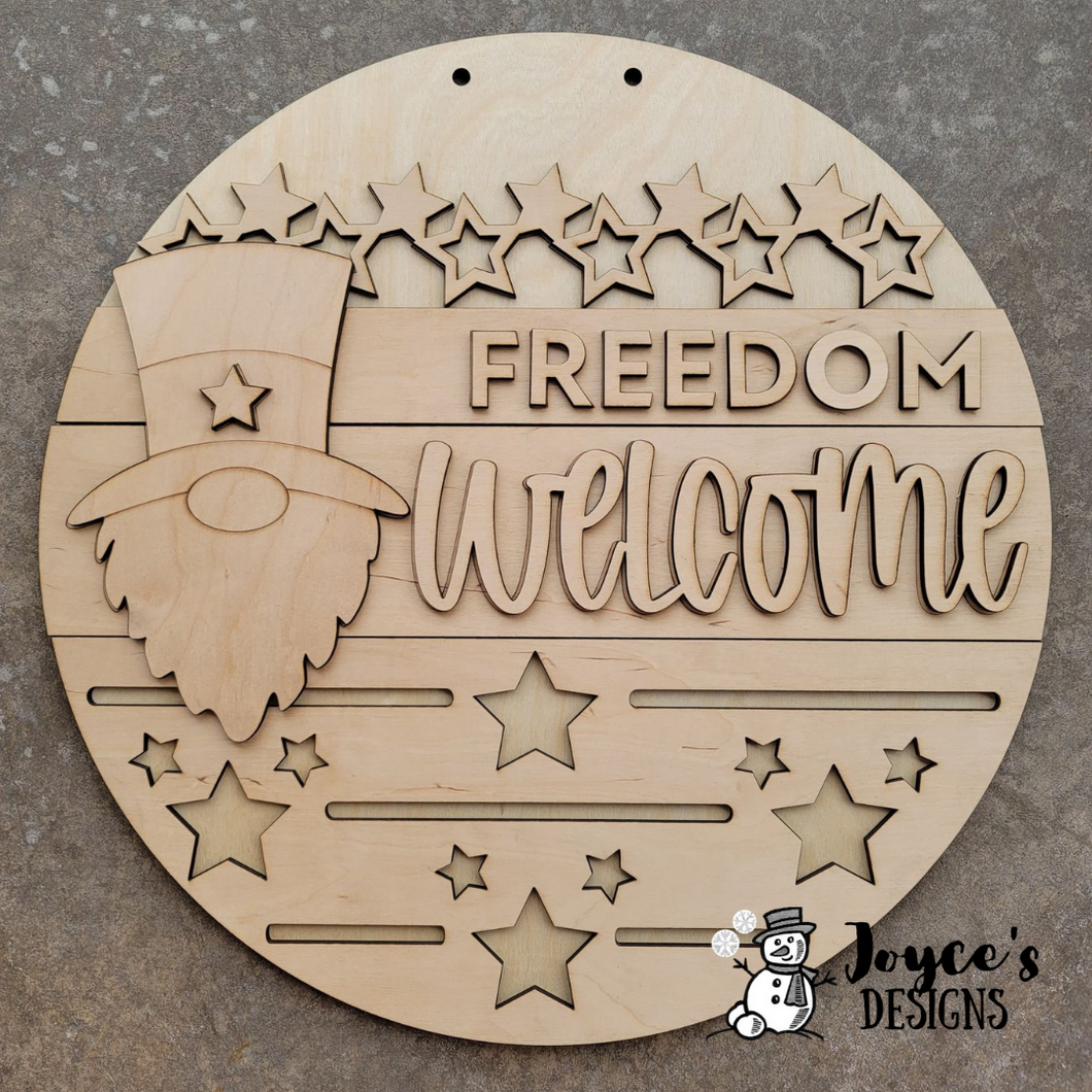 Freedom Welcome Gnome Sign, 4th of July, America, Americana, July Door hanger, American Door Hanger, 4th of July Door Hanger, Made in America, Made in USA, Gnome Decor, Land of the Free, Gnome Porch Decor, 4th of July Southern Decor