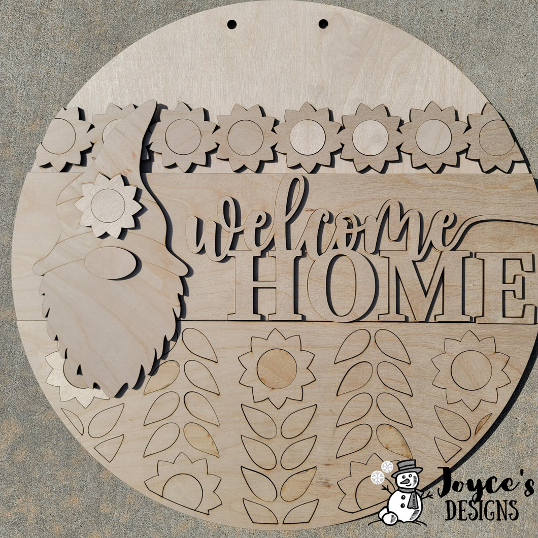 Welcome Home, Gnome, Sunflower Gnome, Sunflower-Door Hanger, Porch Sitter, All Season, Front Porch, Farm House, Rustic, DIY Sign