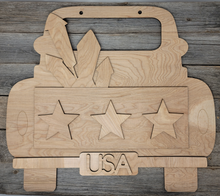 Load image into Gallery viewer, Door hanger - Truck 4th of July, America, Americana, July Door hanger, American Door Hanger, 4th of July Door Hanger, Fireworks, Stars and Stripes, American Antique Truck, Made in America, Southern Decor, 4th of July Southern Decor
