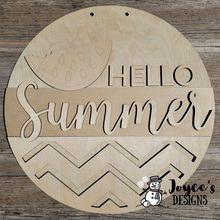 Load image into Gallery viewer, Hello Summer, watermelon, Door Hanger, Porch Sitter, , Front Porch, Farm House, Rustic, DIY Sign
